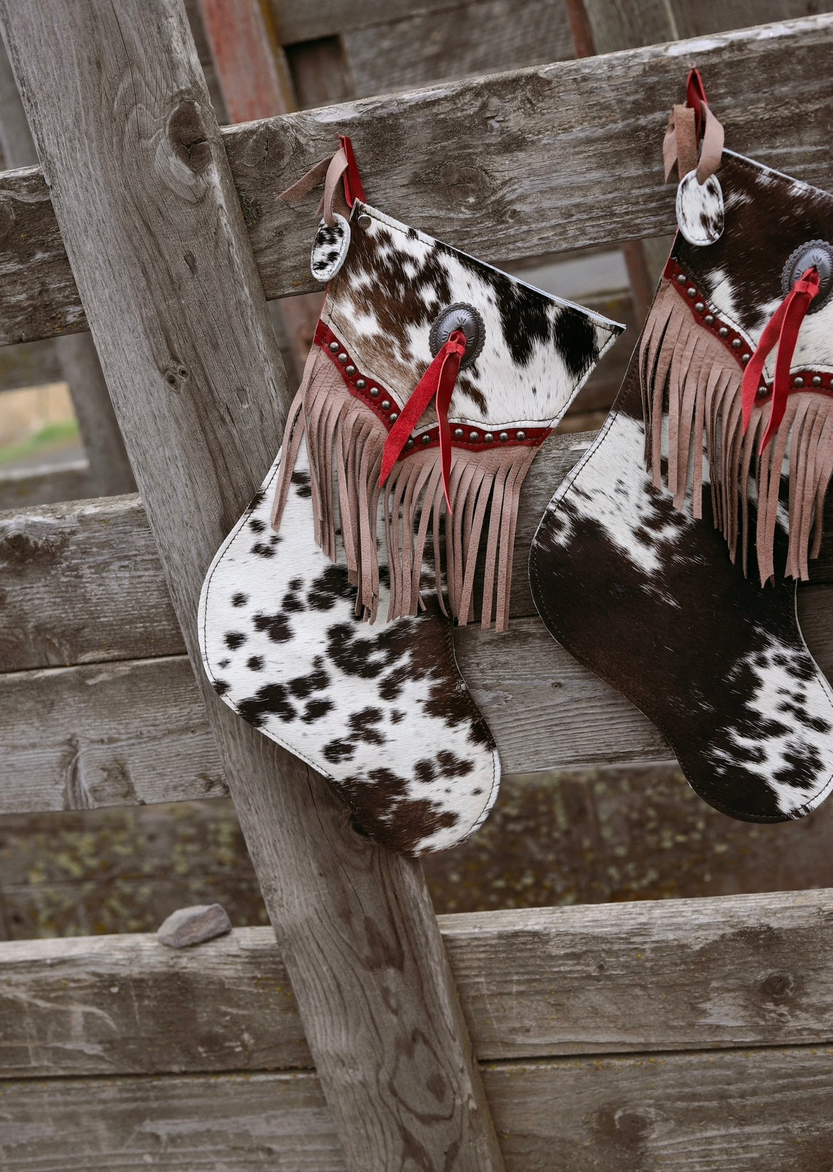 Cowhide Christmas Stockings Red