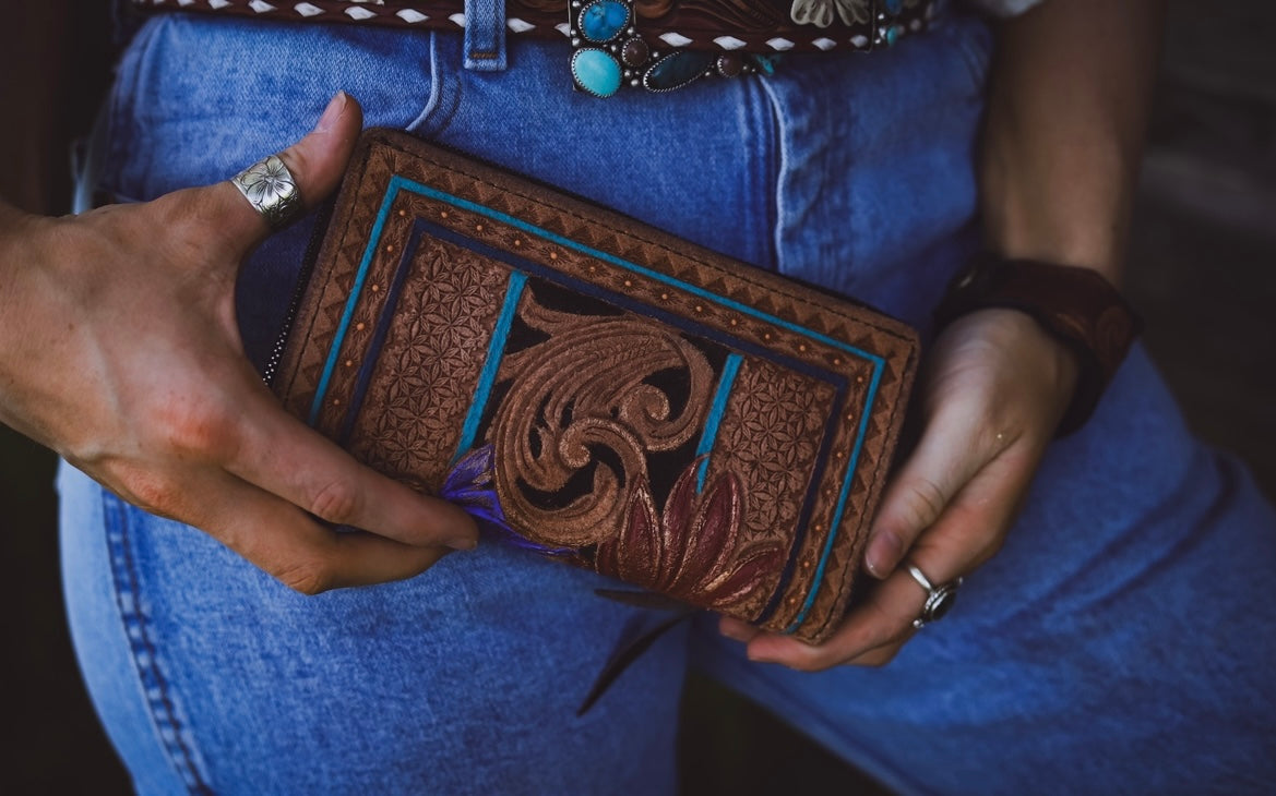 Cone Flowers Zippered Clutch Wallet
