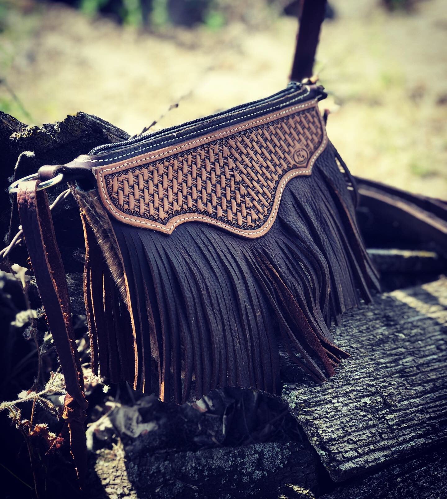 Brindle and Fringe Wristlet Purse