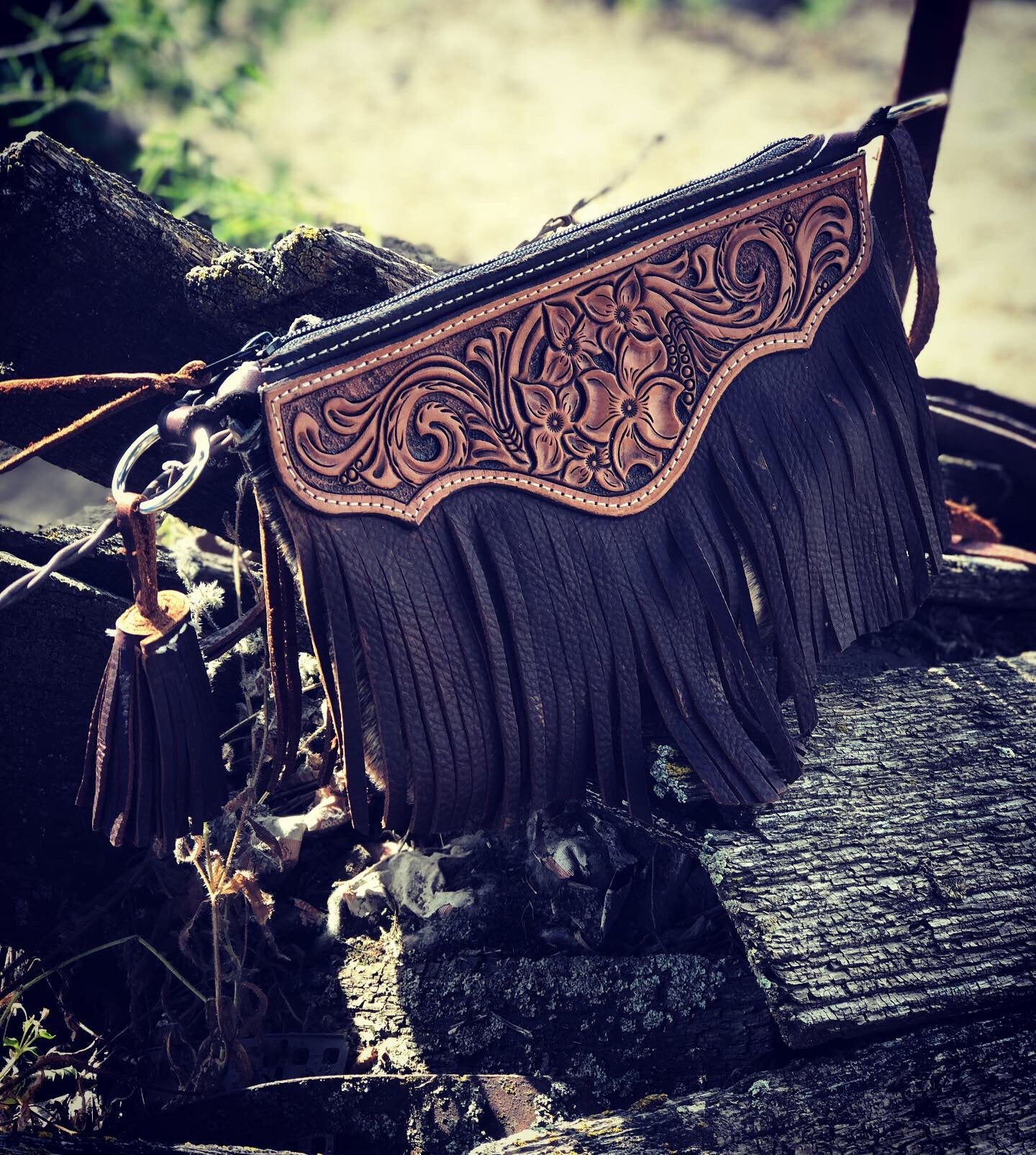 Brindle and Fringe Wristlet Purse