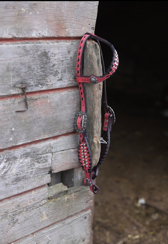 Pink and Black Whipstitch Headstall