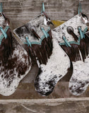 Cowhide Christmas Stockings Turquoise