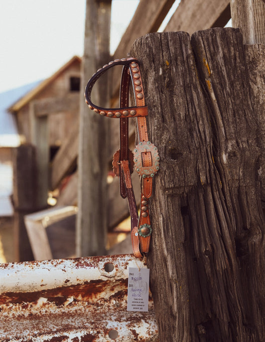 Spotted Single Ear Headstall Copper Patina