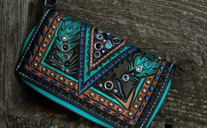 Peacocks and Arrows Zippered Clutch Wallet