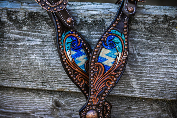 Turquoise Feathers Single Ear Headstall