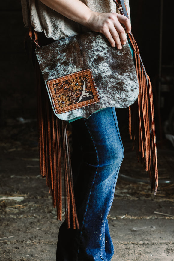 The American Darling Turquoise Leather and Hair Fringe Crossbody Purse – Be  True Western & Boutique